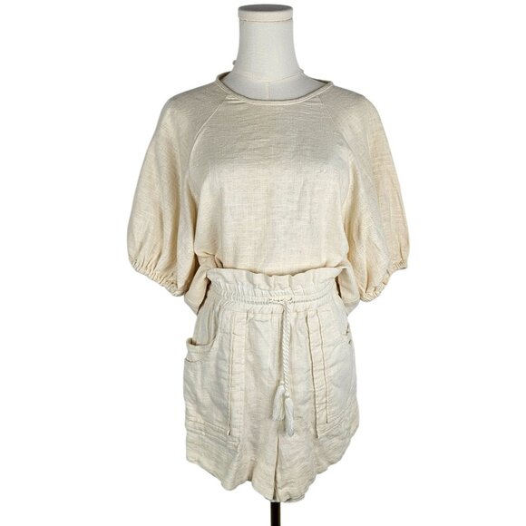 House Of Harlow 1960 Linen Blend Puff Sleeve Top & Shorts Set Size Small Ivory - Picture 2 of 14